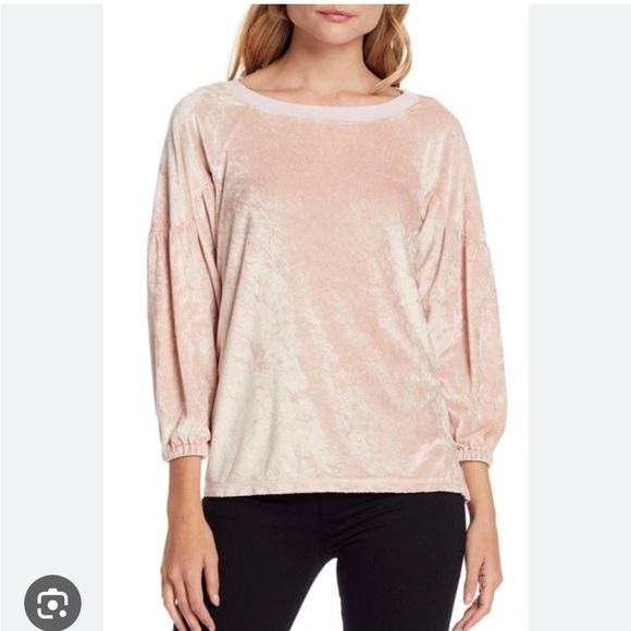 Michael Stars Vali Velvet Balloon Sleeve Light Pink Velour Top S - Picture 1 of 5